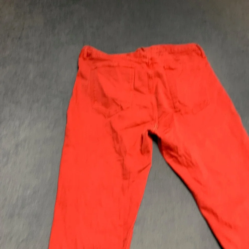 Mens Jeans 35x27 Red Denim Skinny Leg Regular Fit 5 Pockets Outdoor Frayed Hem